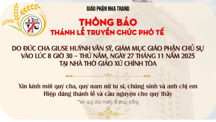 THÁNH LỄ TRUYỀN CHỨC PHÓ TẾ (27/11/2025)