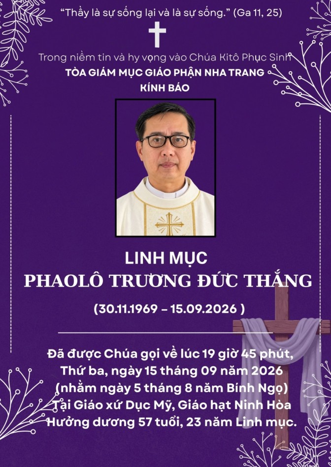 Ai tín: Cha Phaolô Trương Đức Thắng - Quản xứ Gx Dục Mỹ