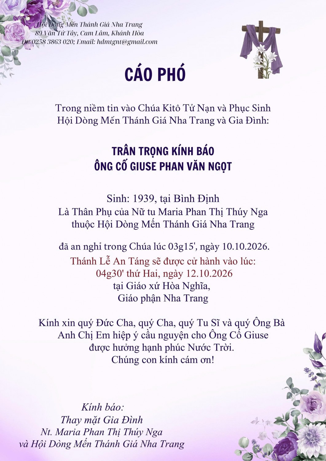 ÁI TIN ÔNG CỐ GIUSE PHAN VĂN NGỌT
